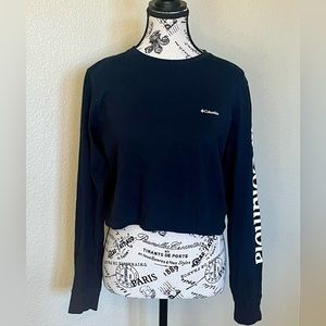 Columbia Sportswear Long Sleeve Branded Black Crop T-Shirt Large Midriff Tee